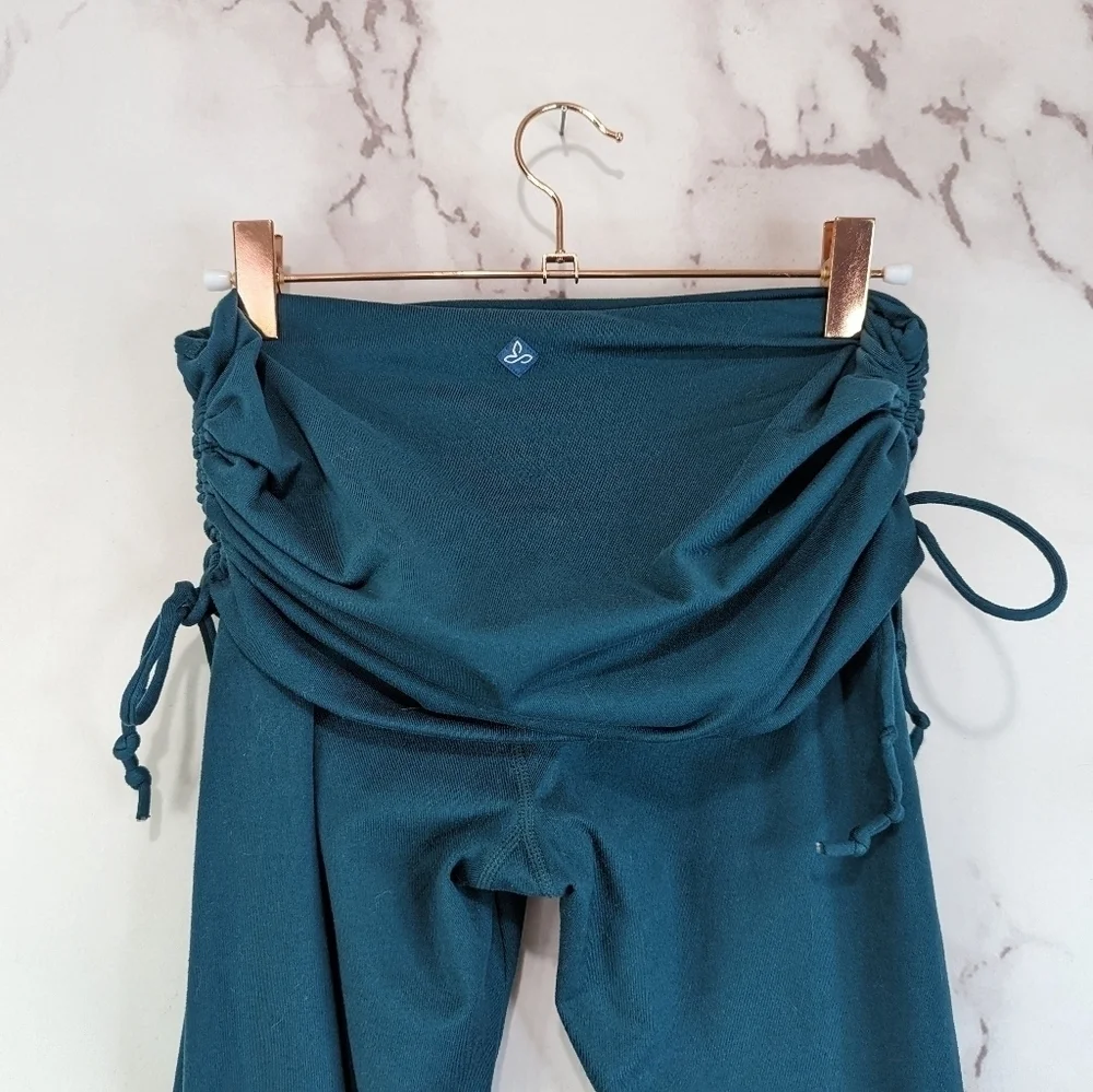 Prana Leggings Womens Small Green Foldover Waistband Ruched Crop Capri Ties - Picture 6 of 9